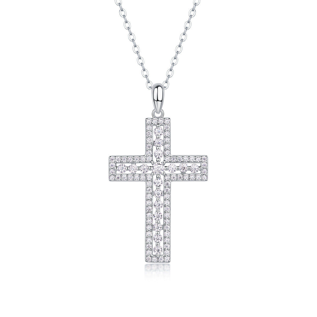 91-Stone Moissanite Cross Necklace - S925 Sterling Silver 3EX Cut D Color Pendant, Religious Collarbone Chain for Women