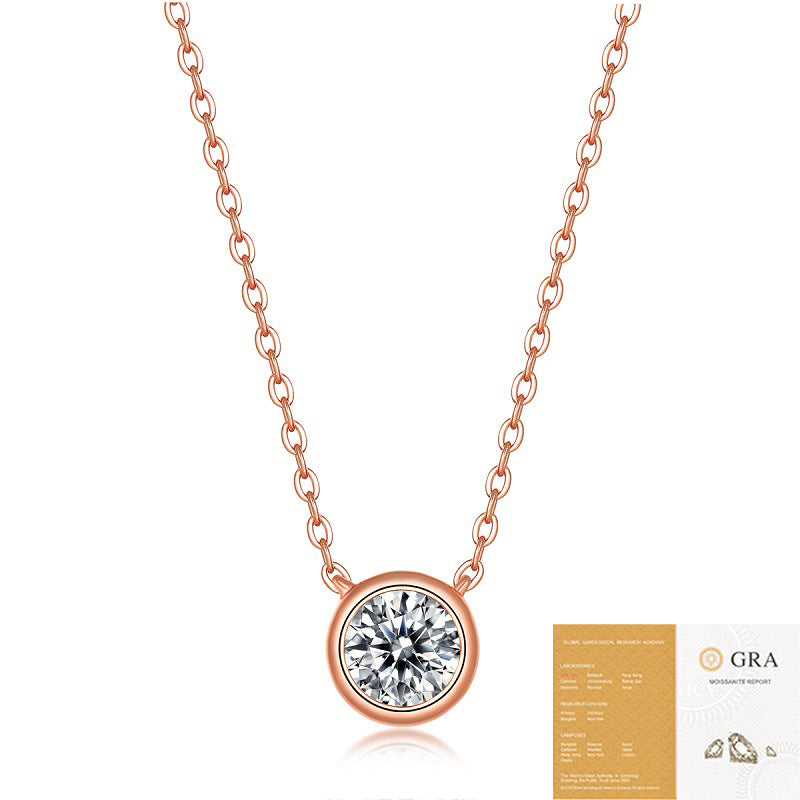 1 Carat Moissanite Bubble Pendant Necklace - S925 Sterling Silver Rose Gold Plated, Dainty Collarbone Chain