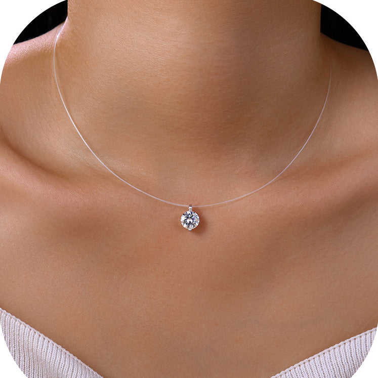 Collier avec pendentif en moissanite « Larmes de sirène » – Chaîne de clavicule à fil invisible, bijou minimaliste en argent sterling