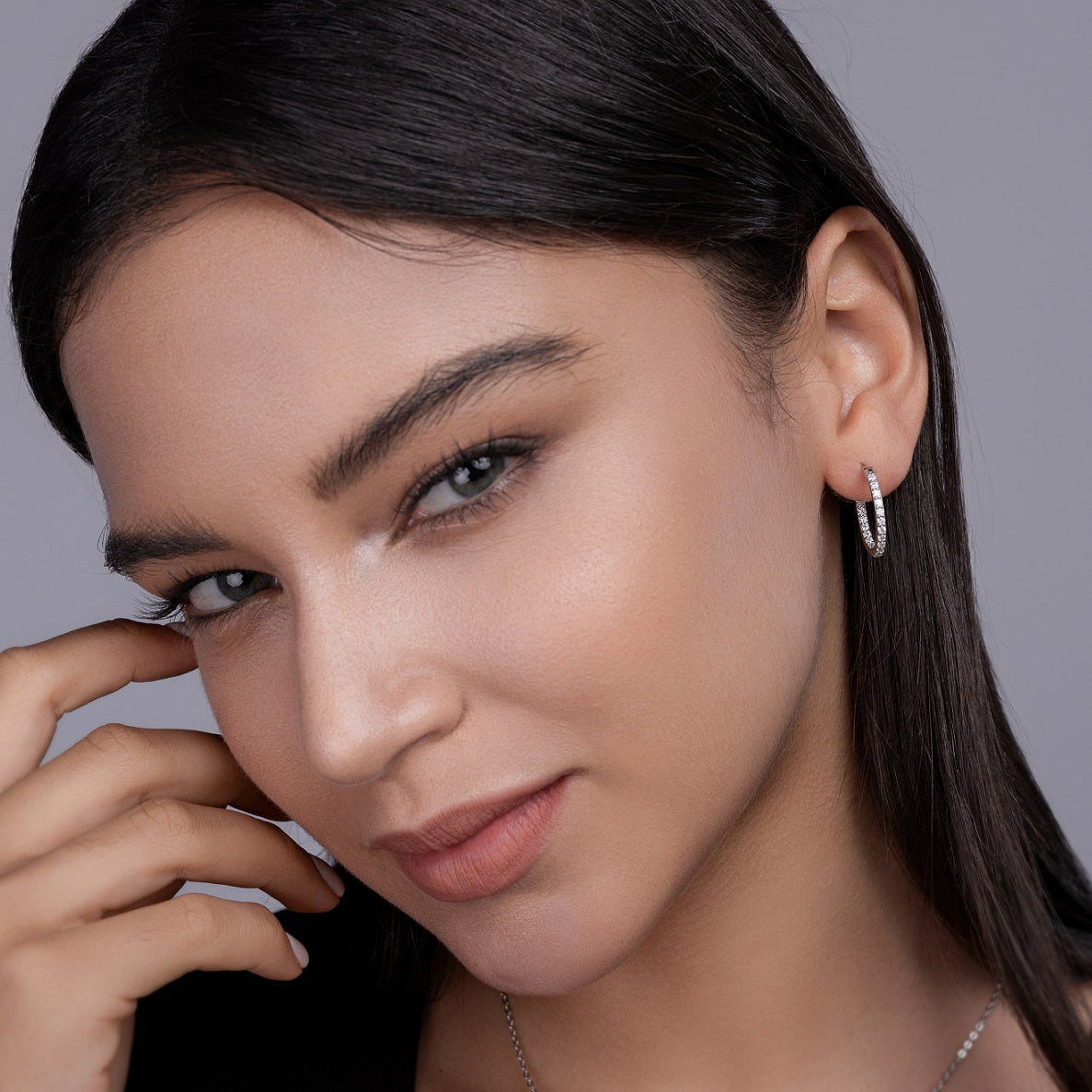 Flowing Light Moissanite Hoop Earrings - 44-Stone S925 Silver 18K White Gold Plated, 0.022ct per Stone Total 0.97ct D Color