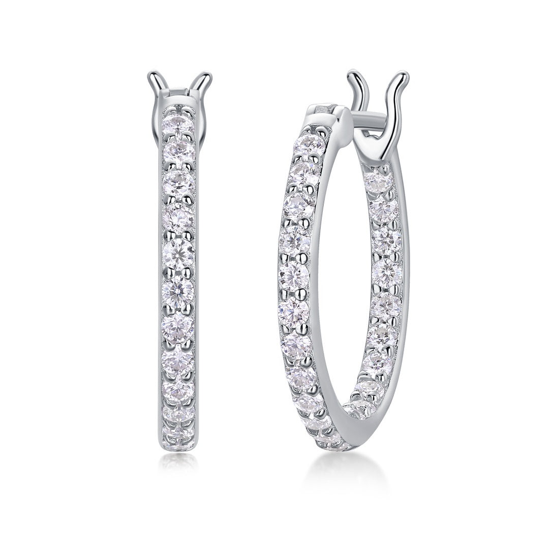 Flowing Light Moissanite Hoop Earrings - 44-Stone S925 Silver 18K White Gold Plated, 0.022ct per Stone Total 0.97ct D Color