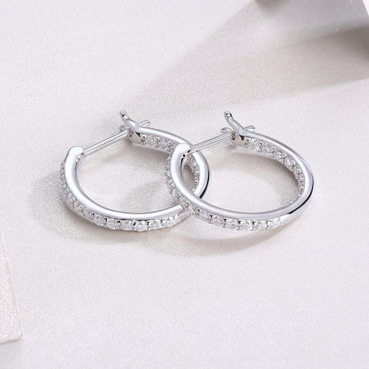 Flowing Light Moissanite Hoop Earrings - 44-Stone S925 Silver 18K White Gold Plated, 0.022ct per Stone Total 0.97ct D Color