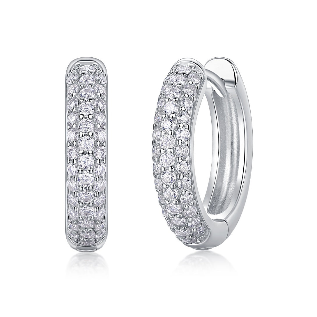 Twinkle in the Corner Moissanite Hoop Earrings - 74-Stone S925 Silver 18K White Gold Plated, 3.3g Lightweight Hinged Hoops