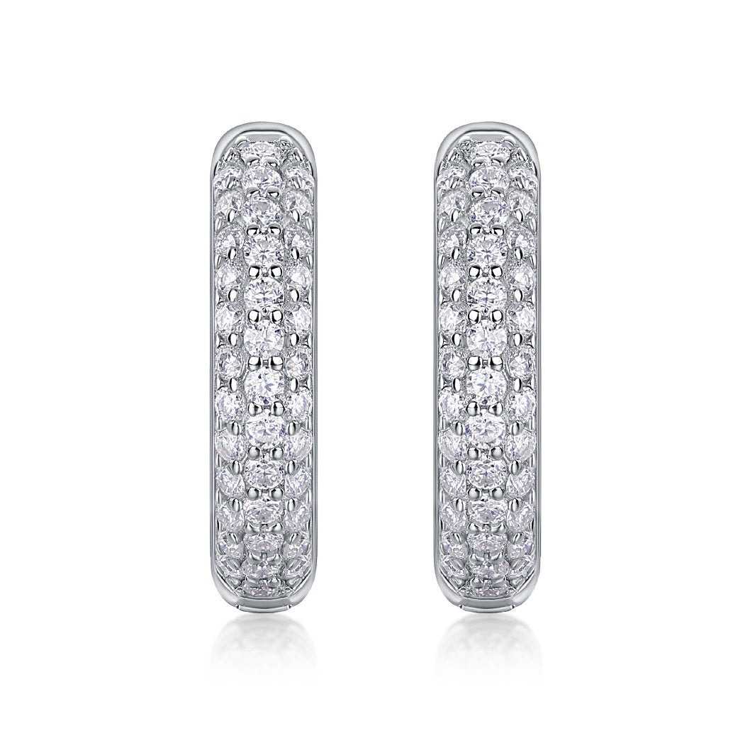 Twinkle in the Corner Moissanite Hoop Earrings - 74-Stone S925 Silver 18K White Gold Plated, 3.3g Lightweight Hinged Hoops