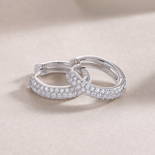Twinkle in the Corner Moissanite Hoop Earrings - 74-Stone S925 Silver 18K White Gold Plated, 3.3g Lightweight Hinged Hoops