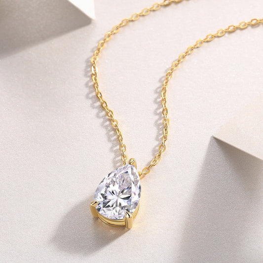 Moonlit Dew Teardrop Necklace - 18K Gold Plated S925 Silver Moissanite Pendant, Adjustable Chain with Multi-Stone Size Options