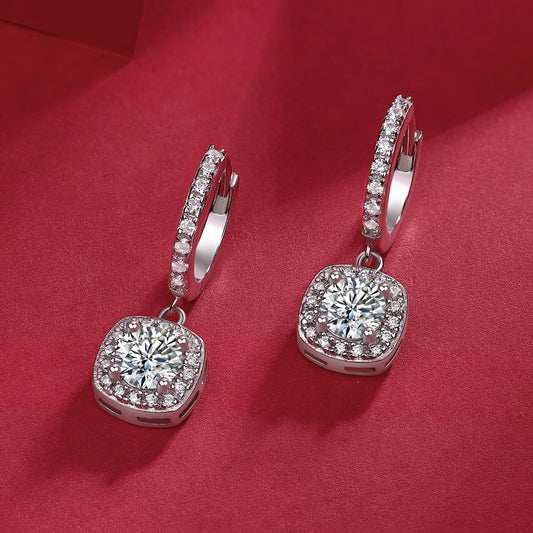 Art Deco Square Moissanite Earrings - S925 Sterling Silver 1ct D Color Frame Earrings, 3EX Cut Light Luxury Statement Jewelry