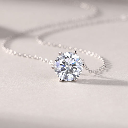 3 Carat Moissanite Pendant Necklace - S925 Sterling Silver Layered Collarbone Chain with GRA Certificate, Light Luxury Women's Jewelry