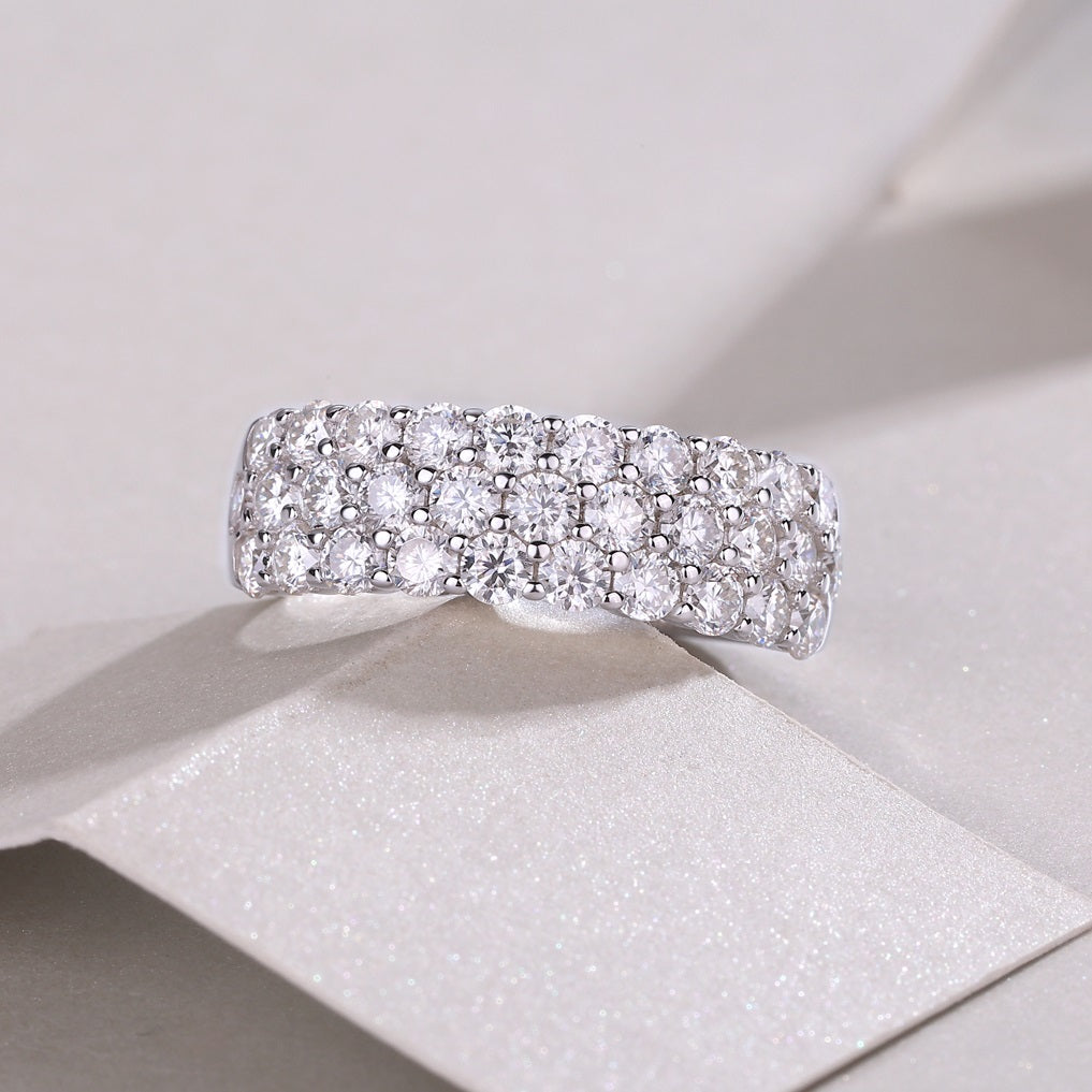 2.5mm Moissanite Phantom Eternity Ring - S925 Sterling Silver Women's Non-Tarnish Band, 31 Stone Light Luxury Jewelry