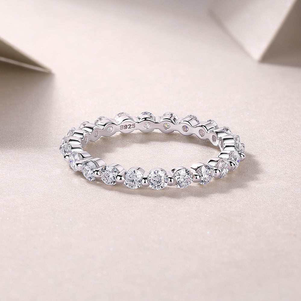 2.6mm Full Moissanite Eternity Ring - S925 Sterling Silver 22-Stone Wedding Band, 3EX Cut D Color Stackable Ring for Women