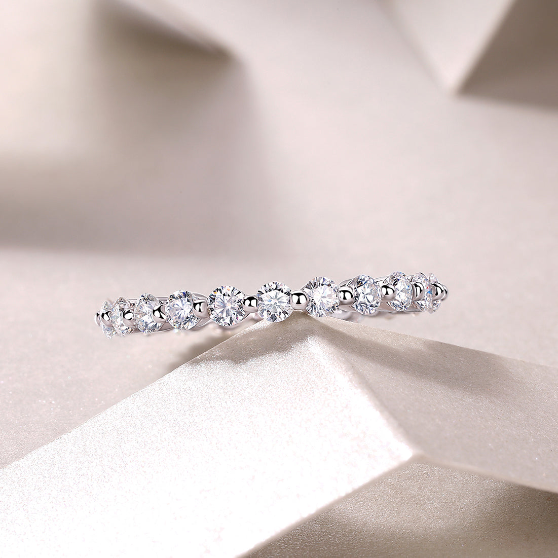 2.6mm Full Moissanite Eternity Ring - S925 Sterling Silver 22-Stone Wedding Band, 3EX Cut D Color Stackable Ring for Women