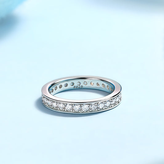 2mm Moissanite Eternity Band Ring - S925 Sterling Silver Full Circle Track Ring, 30 Stone Wedding/Anniversary Jewelry
