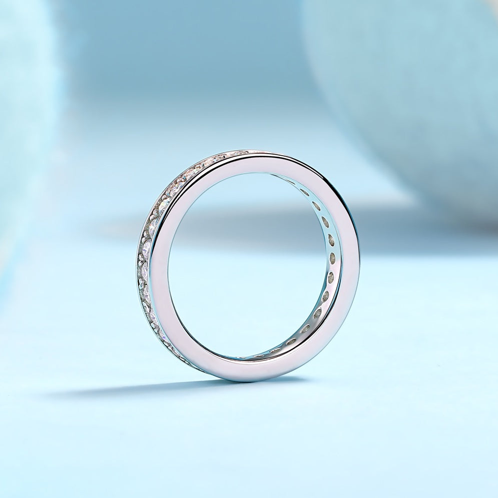 2mm Moissanite Eternity Band Ring - S925 Sterling Silver Full Circle Track Ring, 30 Stone Wedding/Anniversary Jewelry