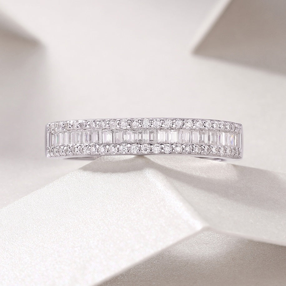 Bague d'éternité Beautiful Moment - Bague en argent sterling S925 avec moissanite de 4,4 mm, 68 pierres, bijou de mariage de luxe léger