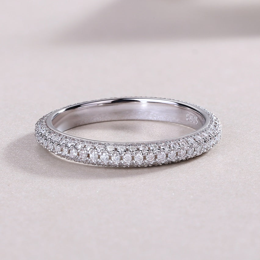 Full Eternity Moissanite Ring - S925 Sterling Silver Curved Band, 360° Sparkle Non-Tarnish Women's Jewelry