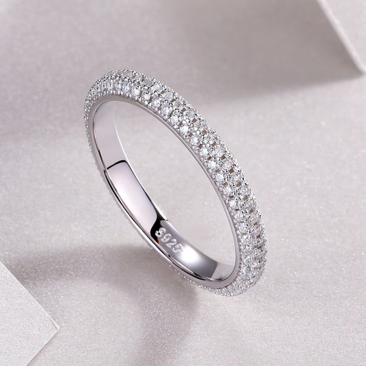 Full Eternity Moissanite Ring - S925 Sterling Silver Curved Band, 360° Sparkle Non-Tarnish Women's Jewelry
