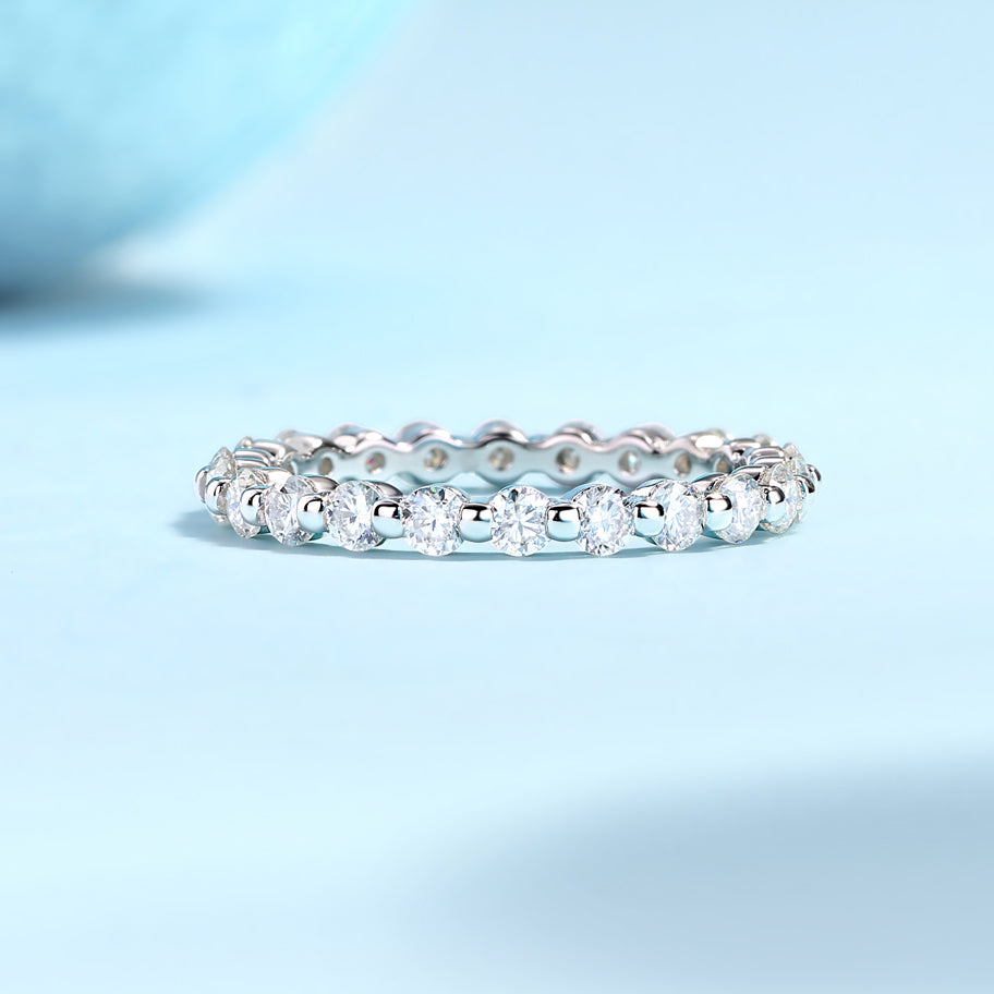2.6mm Full Moissanite Eternity Ring - S925 Sterling Silver 22-Stone Wedding Band, 3EX Cut D Color Stackable Ring for Women