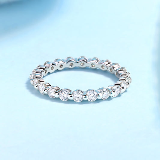 2.6mm Full Moissanite Eternity Ring - S925 Sterling Silver 22-Stone Wedding Band, 3EX Cut D Color Stackable Ring for Women