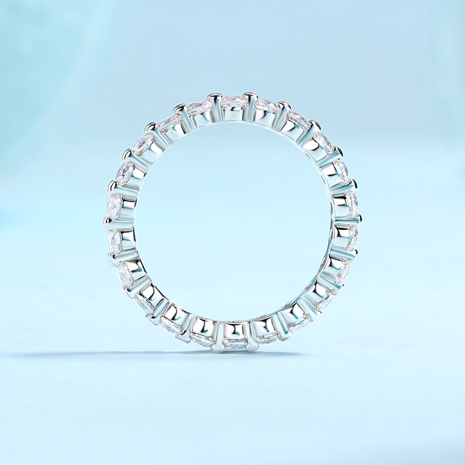 2.6mm Full Moissanite Eternity Ring - S925 Sterling Silver 22-Stone Wedding Band, 3EX Cut D Color Stackable Ring for Women