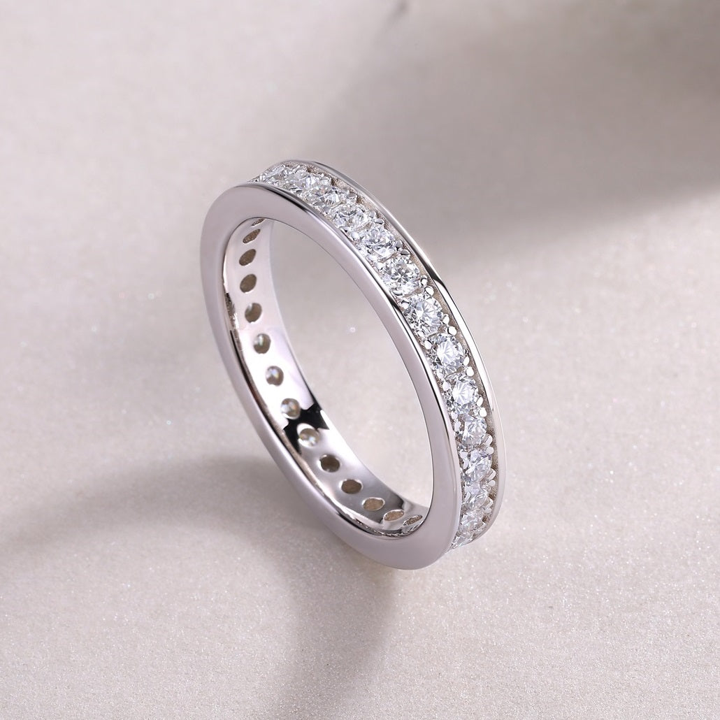 2mm Moissanite Eternity Band Ring - S925 Sterling Silver Full Circle Track Ring, 30 Stone Wedding/Anniversary Jewelry