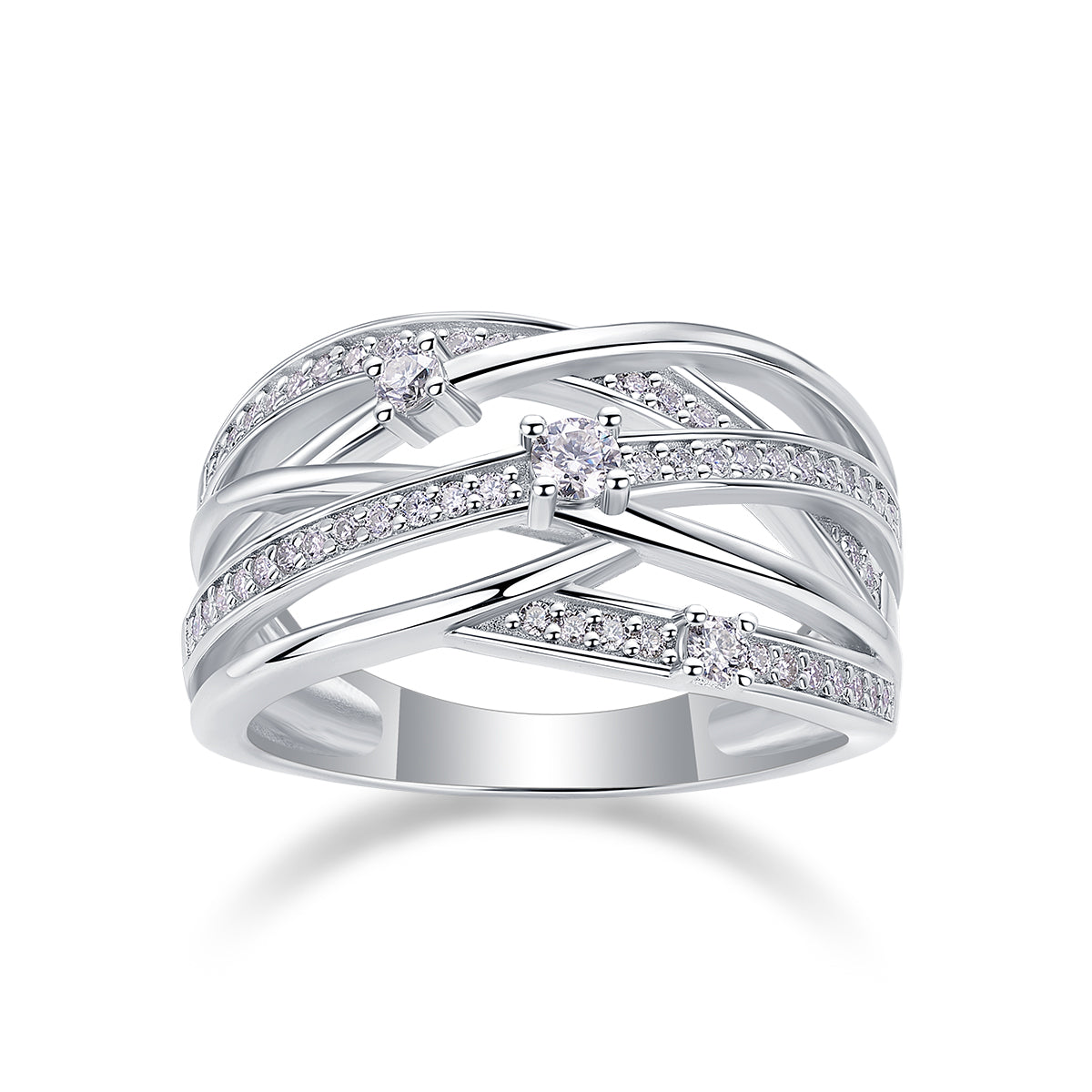 Bague géométrique en moissanite – Argent sterling S925, design entrelacé, anneau fermé, bijou tendance pour femme