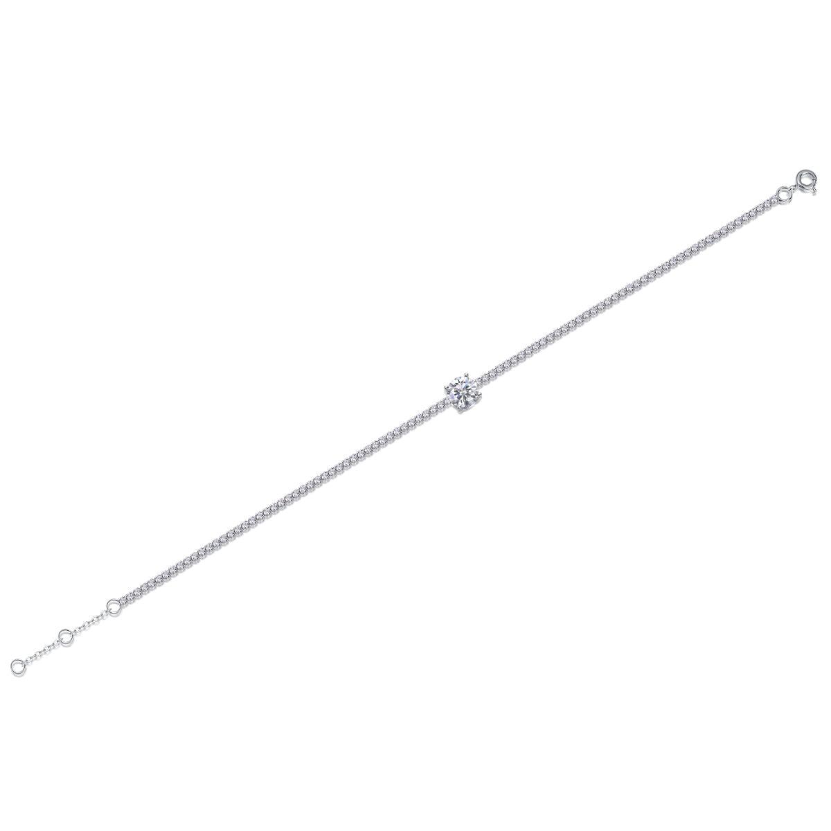 Dawn Dewdrop Moissanite Bracelet - 1ct Center Stone with CZ Accents, S925 Sterling Silver 4.5g Light Luxury Jewelry