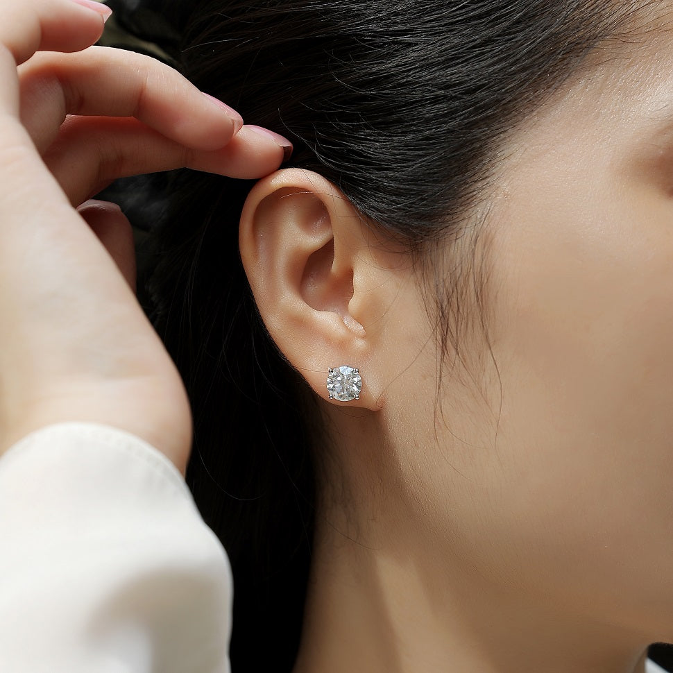Pure Love 2ct Moissanite Stud Earrings - S925 Sterling Silver Four-Prong Minimalist Earrings for Women, Luxury Diamond Alternative