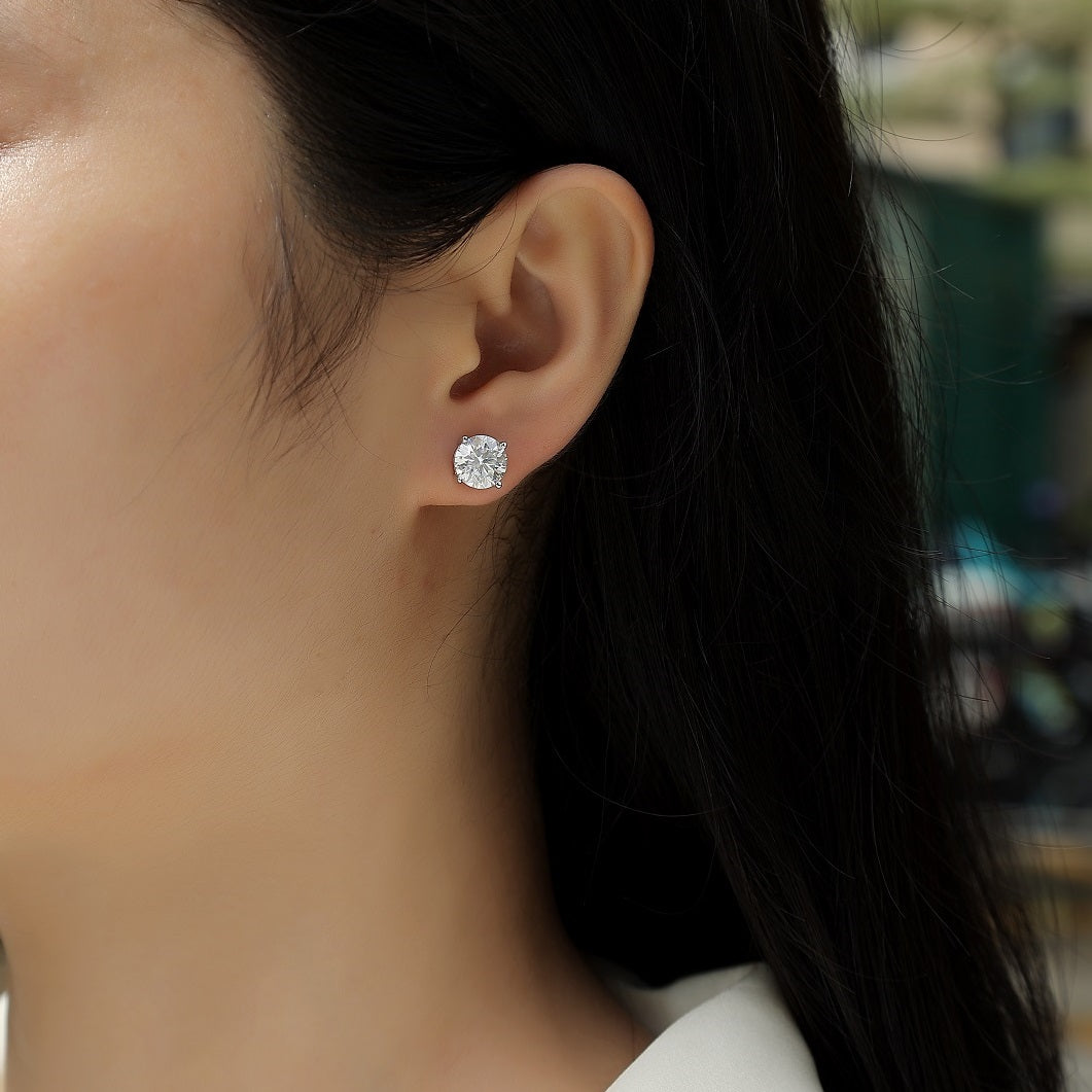 Pure Love 2ct Moissanite Stud Earrings - S925 Sterling Silver Four-Prong Minimalist Earrings for Women, Luxury Diamond Alternative