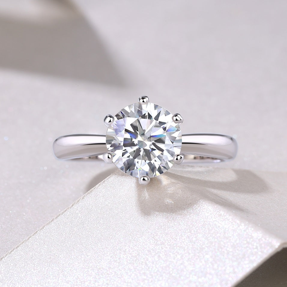 3 Carat Moissanite Solitaire Ring - Classical S925 Sterling Silver Six-Prong Light Luxury Band, Timeless Engagement/Wedding Jewelry