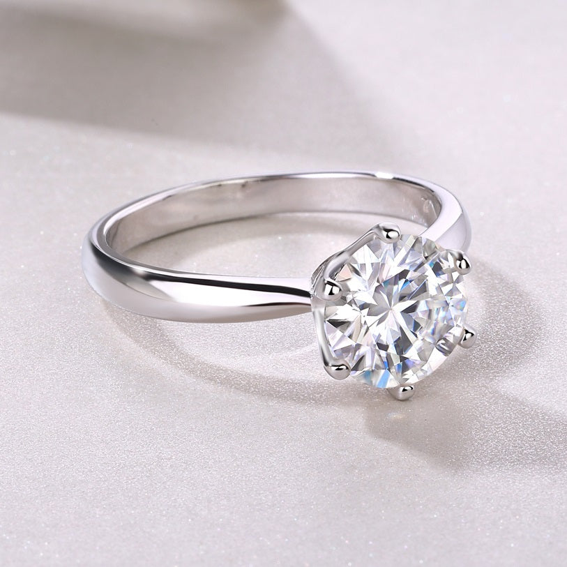 3 Carat Moissanite Solitaire Ring - Classical S925 Sterling Silver Six-Prong Light Luxury Band, Timeless Engagement/Wedding Jewelry