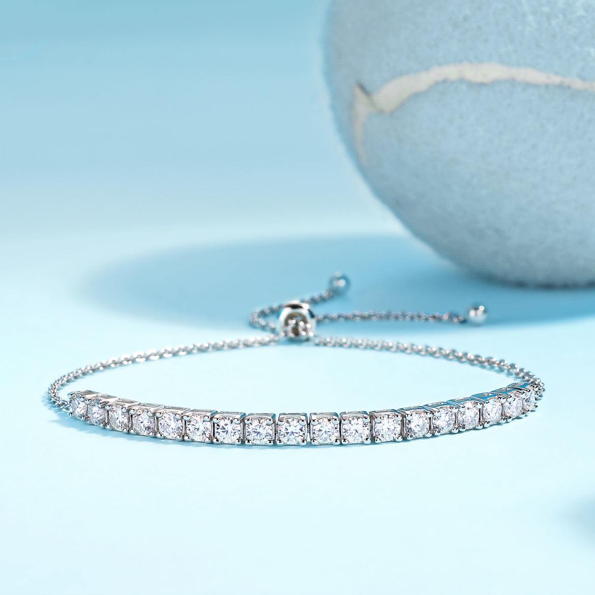 Adjustable Moissanite Tennis Bracelet - S925 Sterling Silver 18-Stone Light Luxury Bracelet for Women, Anniversary/Wedding Gift