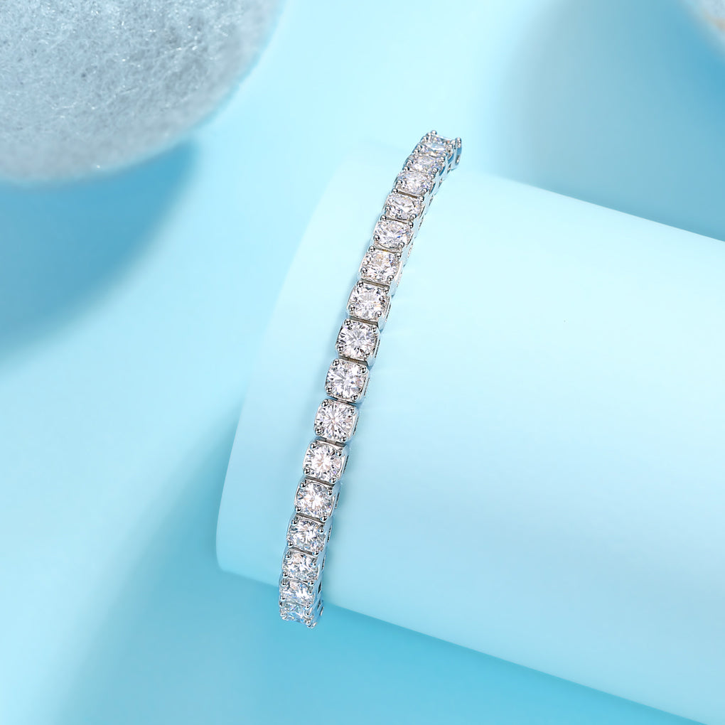 Adjustable Moissanite Tennis Bracelet - S925 Sterling Silver 18-Stone Light Luxury Bracelet for Women, Anniversary/Wedding Gift