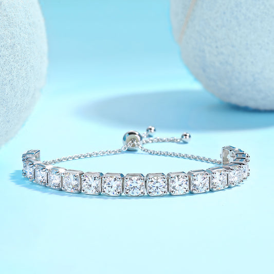 Adjustable Moissanite Tennis Bracelet - S925 Sterling Silver 18-Stone Light Luxury Bracelet for Women, Anniversary/Wedding Gift
