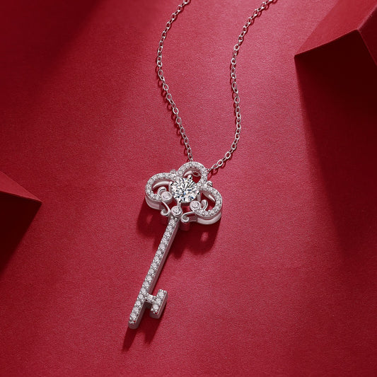 Twilight Key Moissanite Necklace - 0.5ct Key Pendant S925 Sterling Silver, Unlock Love Symbolism Eternal Jewelry Gift