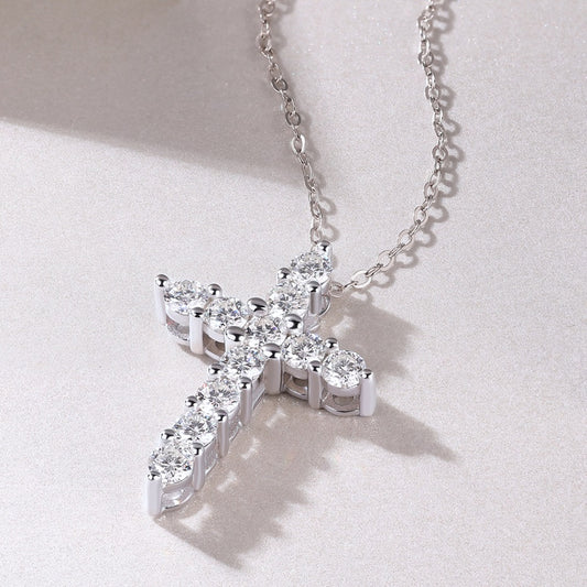 Faith Cross Necklace - S925 Sterling Silver Moissanite Pendant, Light Luxury Collarbone Chain for Women, Tarnish-Resistant