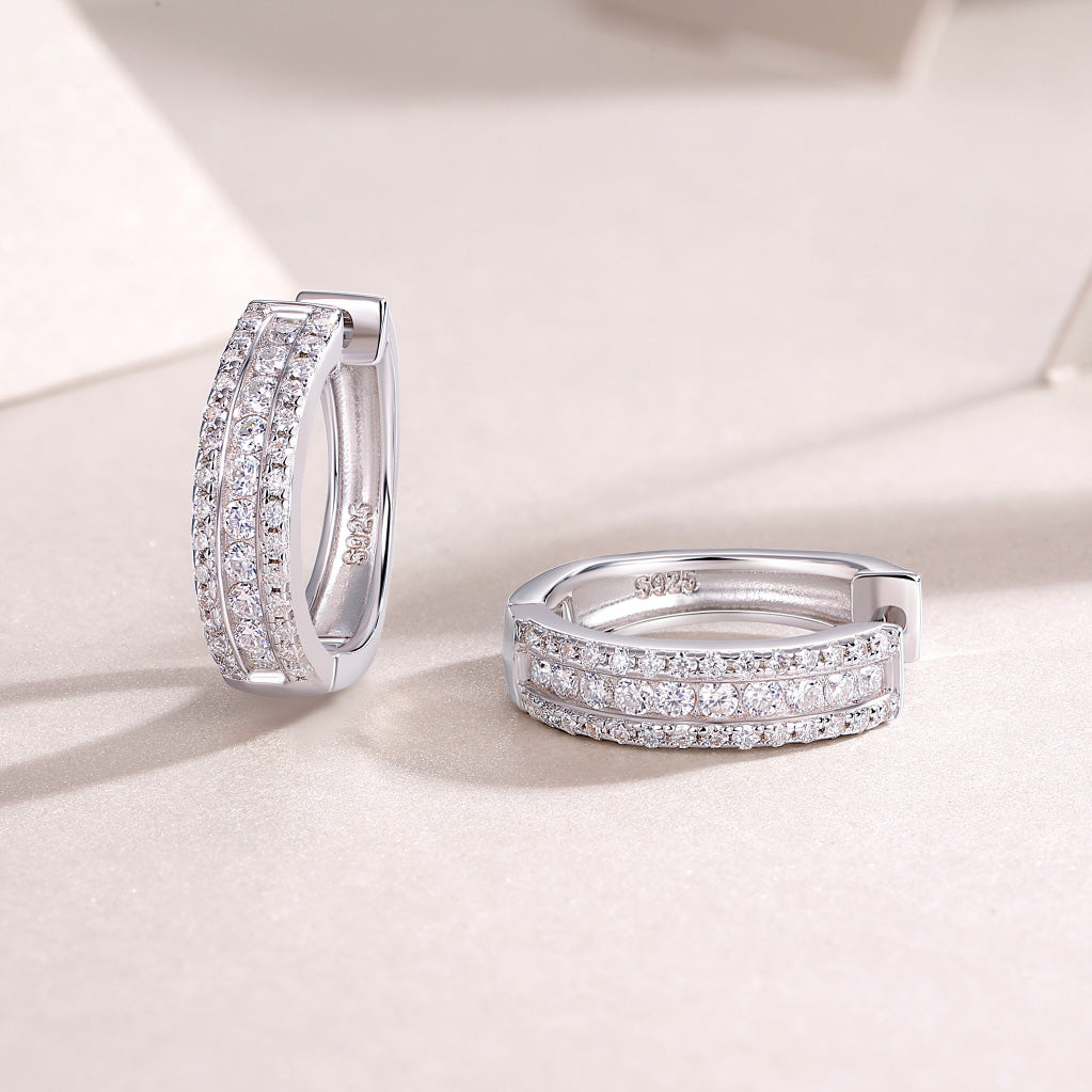 0.58ct Moissanite Huggie Hoop Earrings - S925 Sterling Silver 76-Stone/pair Pave Set, 3EX Cut D Color Light Luxury Jewelry