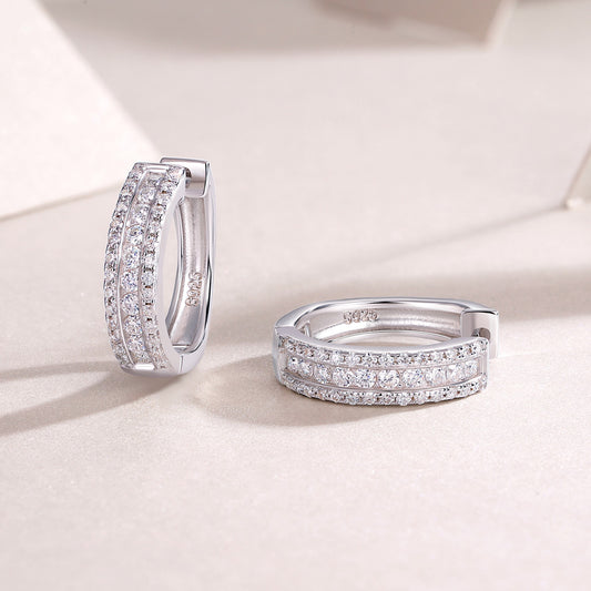 0.58ct Moissanite Huggie Hoop Earrings - S925 Sterling Silver 76-Stone/pair Pave Set, 3EX Cut D Color Light Luxury Jewelry