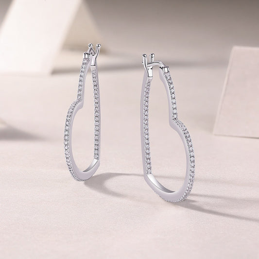 Heartbeat Moment Moissanite Earrings - 144-Stone Heart Shape, S925 Sterling Silver 5.0g, GRA Certified Diamond Alternative