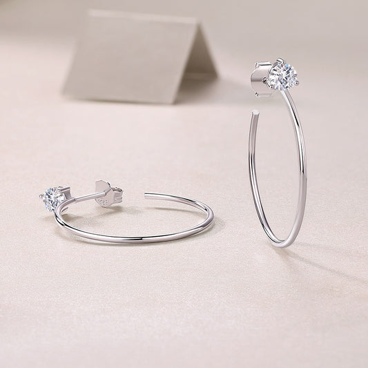 Graceful Afternoon Moissanite Hoop Earrings - 0.3ct*2 S925 Silver 18K White Gold Plated, 3EX Cut D Color Lightweight Hoops (2.6g)