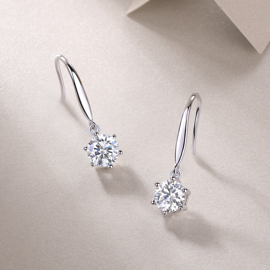 Dancing Breeze Moissanite Drop Earrings - 1ct S925 Sterling Silver Lightweight Dangle Earrings, 3EX Cut D Color