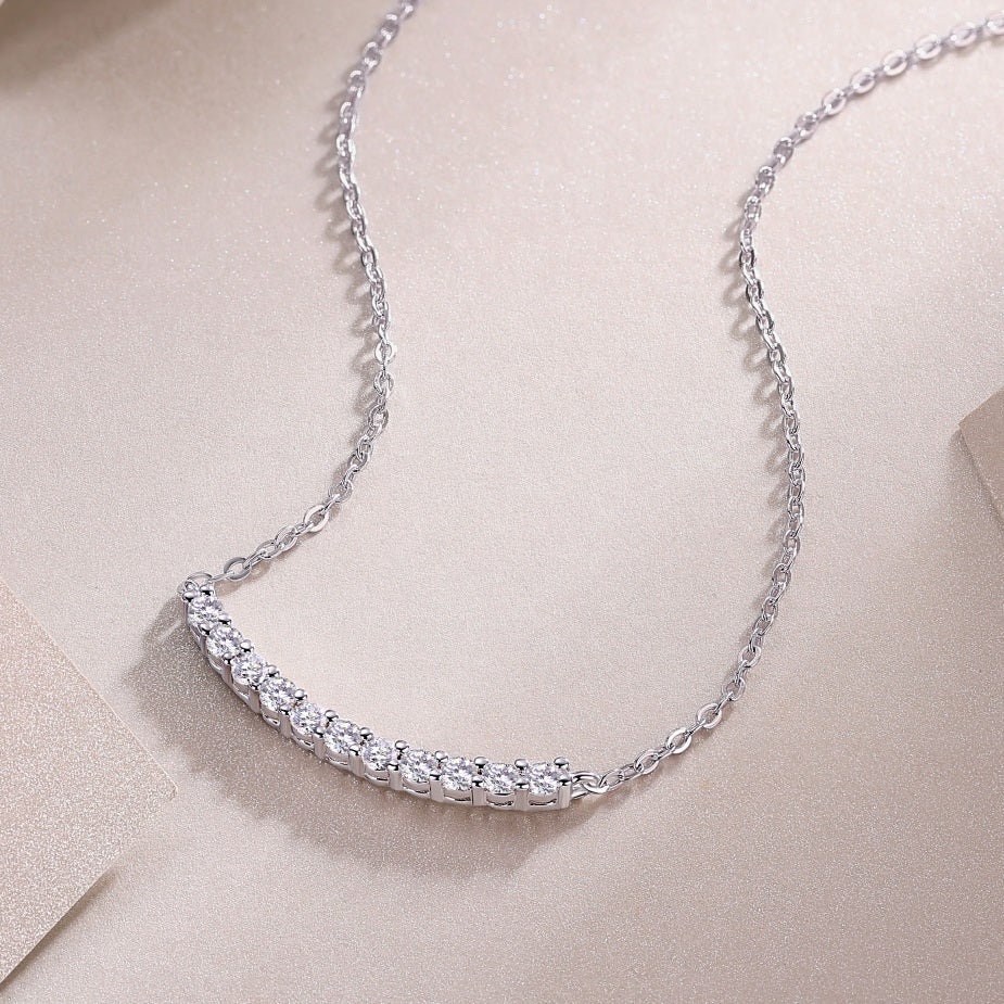 11-Stone Moissanite Curved Necklace - S925 Sterling Silver Clavicle Chain, Light Luxury Women's Jewelry