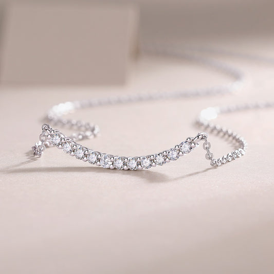 11-Stone Moissanite Curved Necklace - S925 Sterling Silver Clavicle Chain, Light Luxury Women's Jewelry