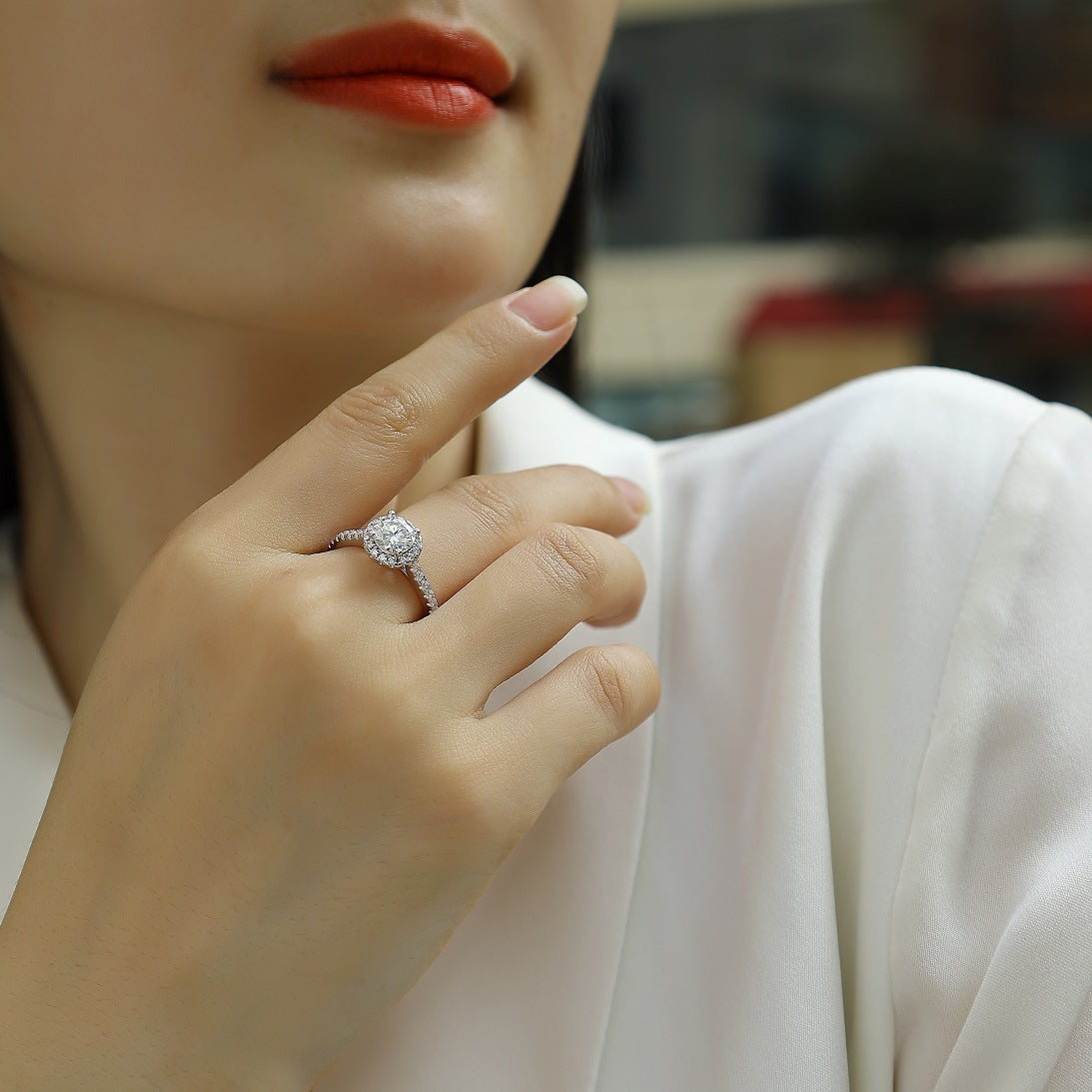Bague de fiançailles en argent S925 avec moissanite 1 carat, taille ronde de 6,5 mm, halo pour femme, bijoux de mariage