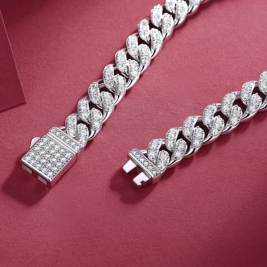 Light of Faith Cuban Chain Bracelet - 8mm S925 Sterling Silver Moissanite Unisex Jewelry, Hip Hop Style Religious Gift