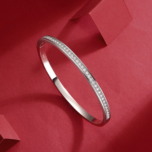 Moissanite Bangle Bracelet - S925 Sterling Silver 39-Stone Promise Bracelet, 3EX Cut D Color Anniversary Gift for Women