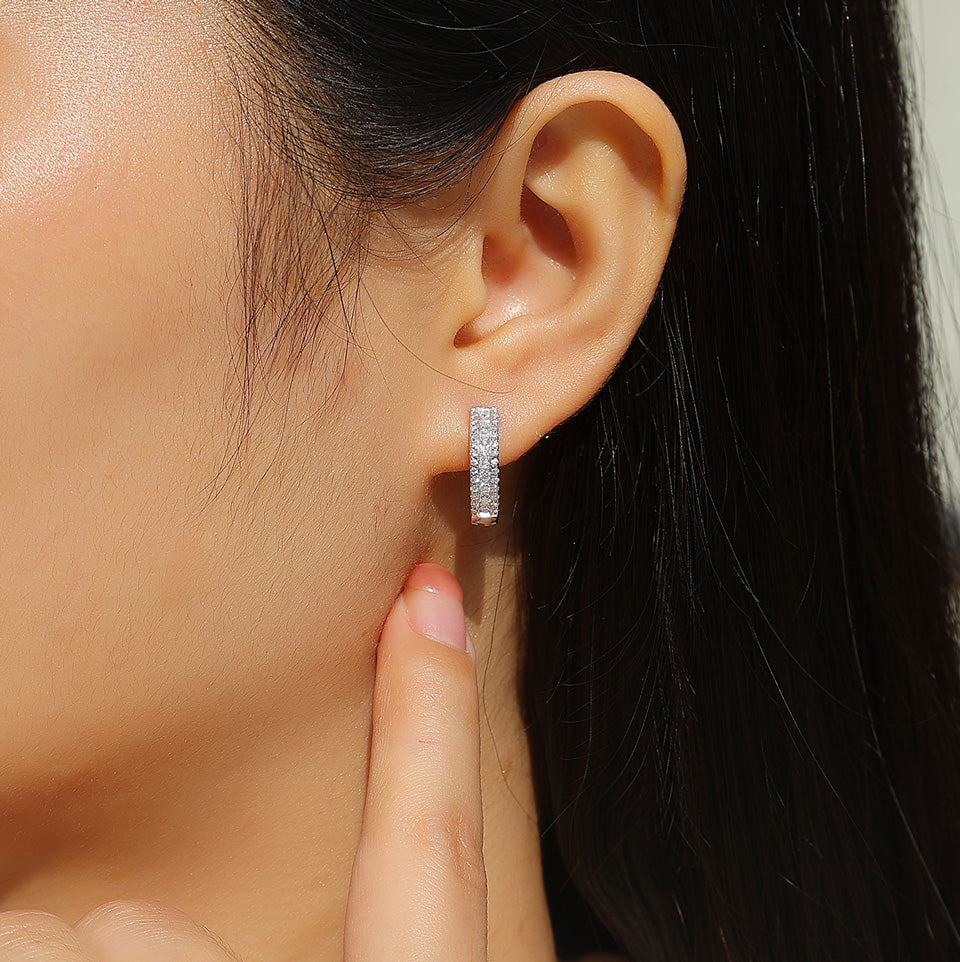 0.58ct Moissanite Huggie Hoop Earrings - S925 Sterling Silver 76-Stone/pair Pave Set, 3EX Cut D Color Light Luxury Jewelry