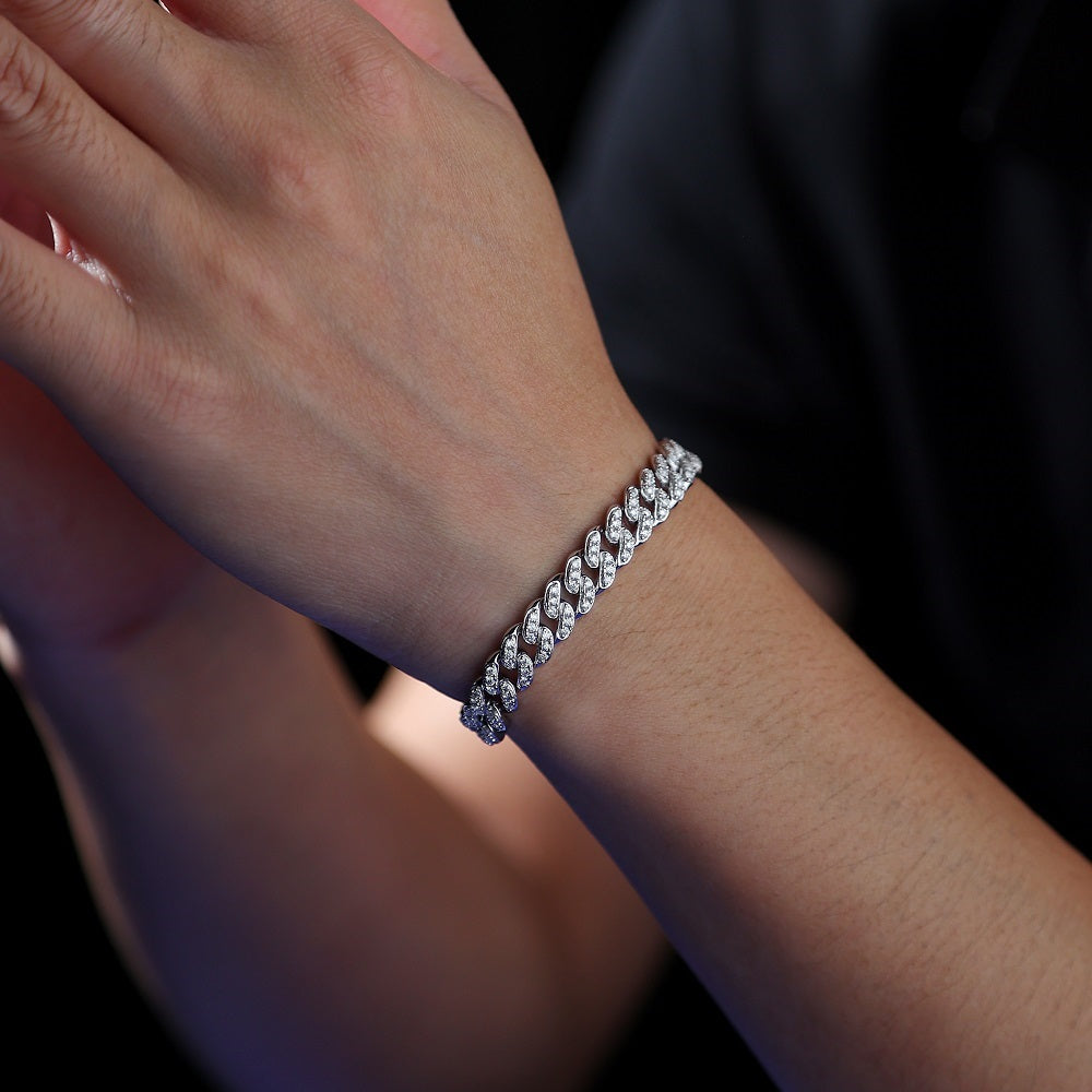 Light of Faith Cuban Chain Bracelet - 8mm S925 Sterling Silver Moissanite Unisex Jewelry, Hip Hop Style Religious Gift
