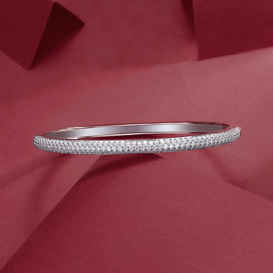 Whisper Moissanite Bangle - S925 Sterling Silver Plated with 18K white gold, 145-Stone D Color 1.5mm Full Eternity Bracelet