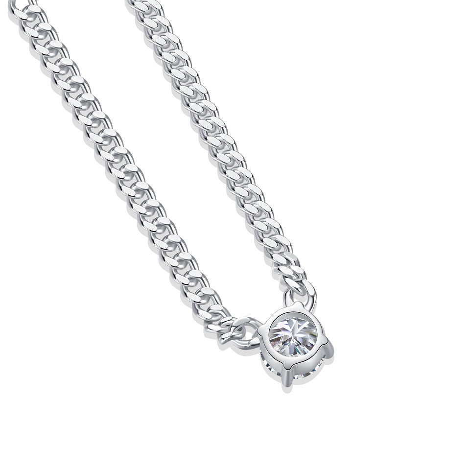 3 Carat Moissanite Cuban Chain Necklace - S925 Sterling Silver Plated White Gold Men's Or Women's Unisex Collarbone Chain, Light Luxury Jewelry