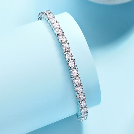 Tennis Chain Bracelet - S925 Sterling Silver Gold Plated Each Moissanite 0.3ct Hip Hop Style Jewelry for Men/Women, Anniversary Gift